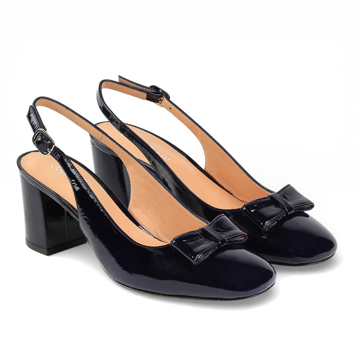 Zapatillas slingback en charol con tacón de bloque para dama