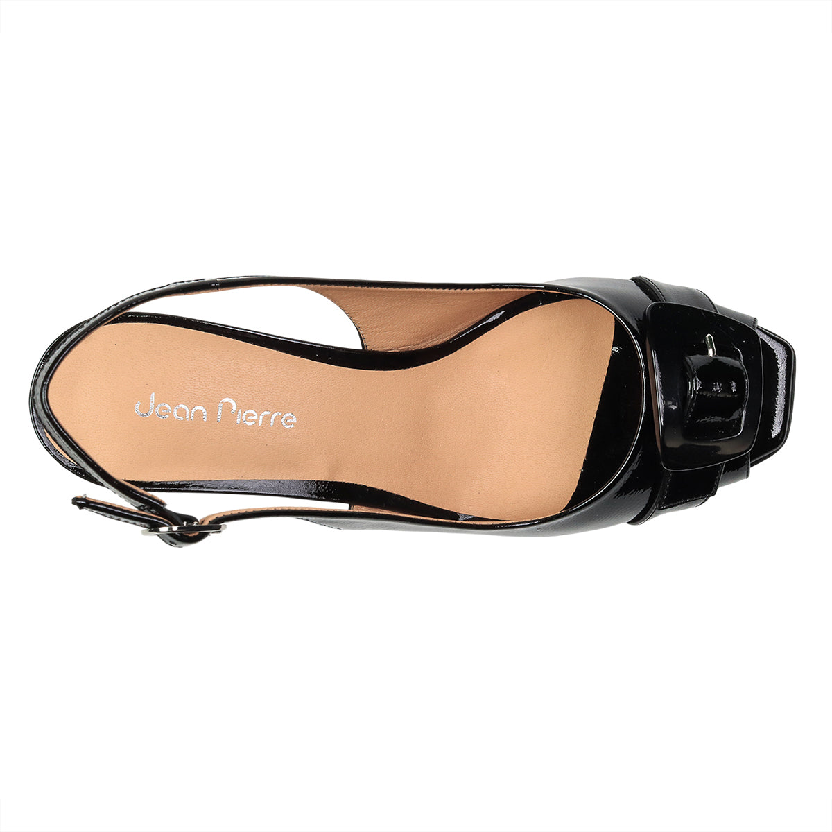 Sandalias peep-toe en charol con hebilla para dama