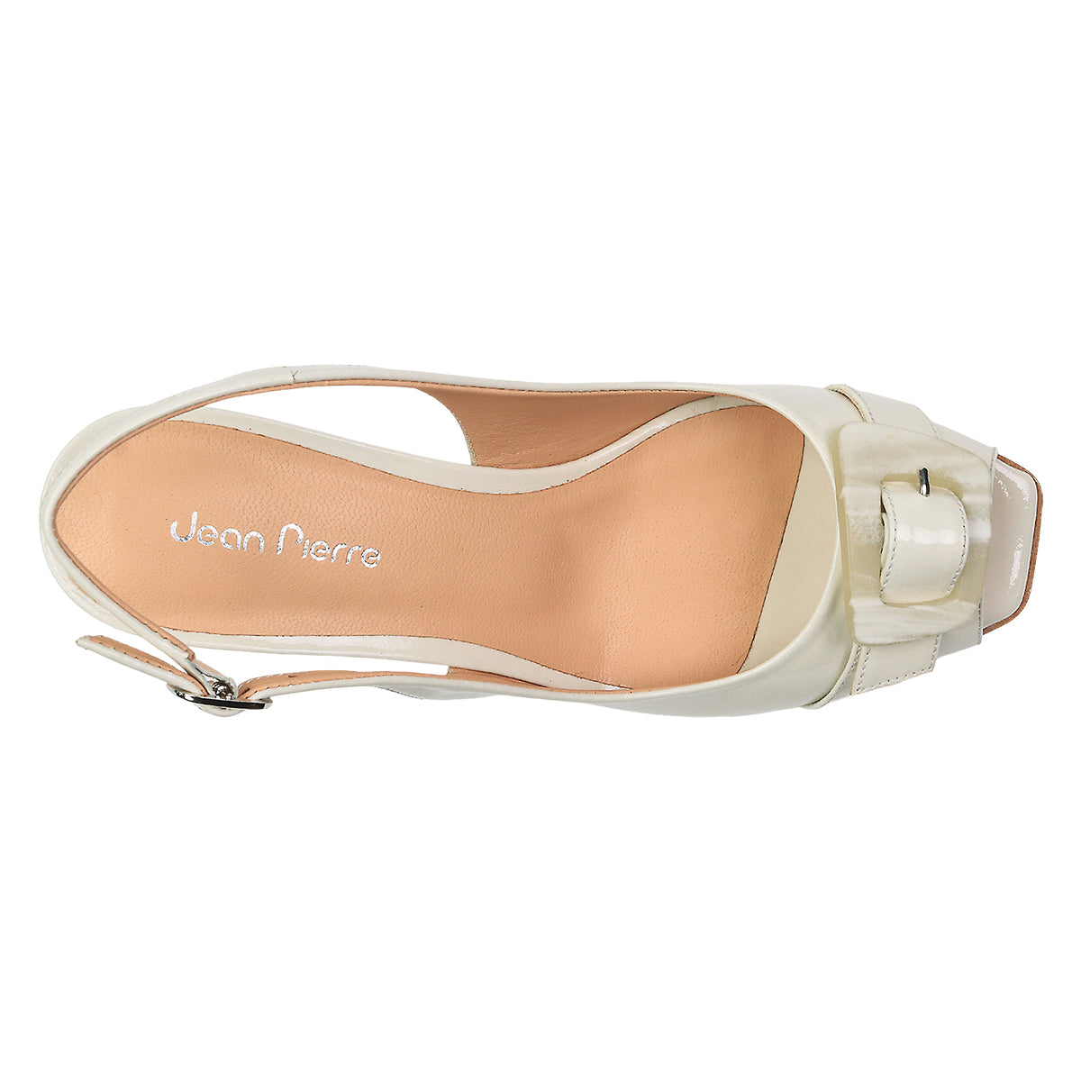 Sandalias peep-toe en charol con hebilla para dama