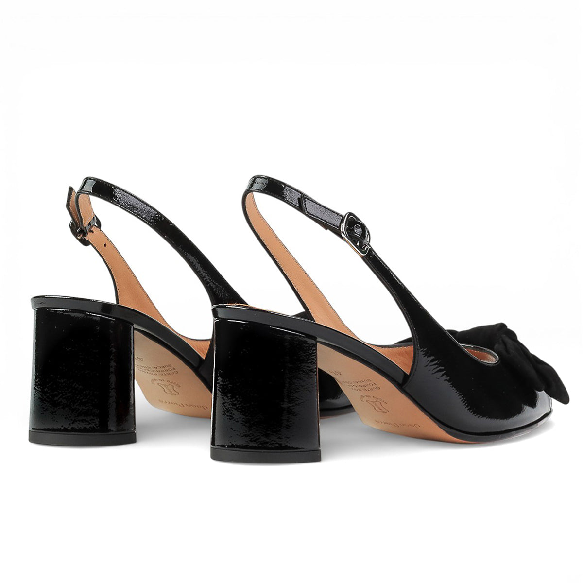 Sandalias negras peep-toe de piel con lazo atipo moño para dama