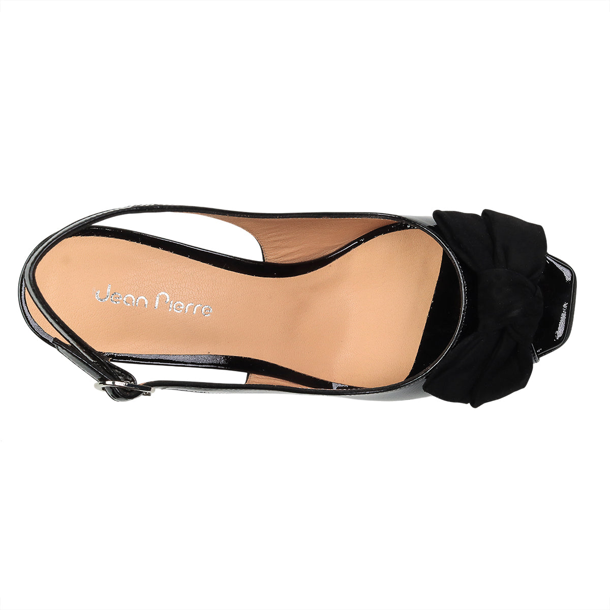 Sandalias negras peep-toe de piel con lazo atipo moño para dama