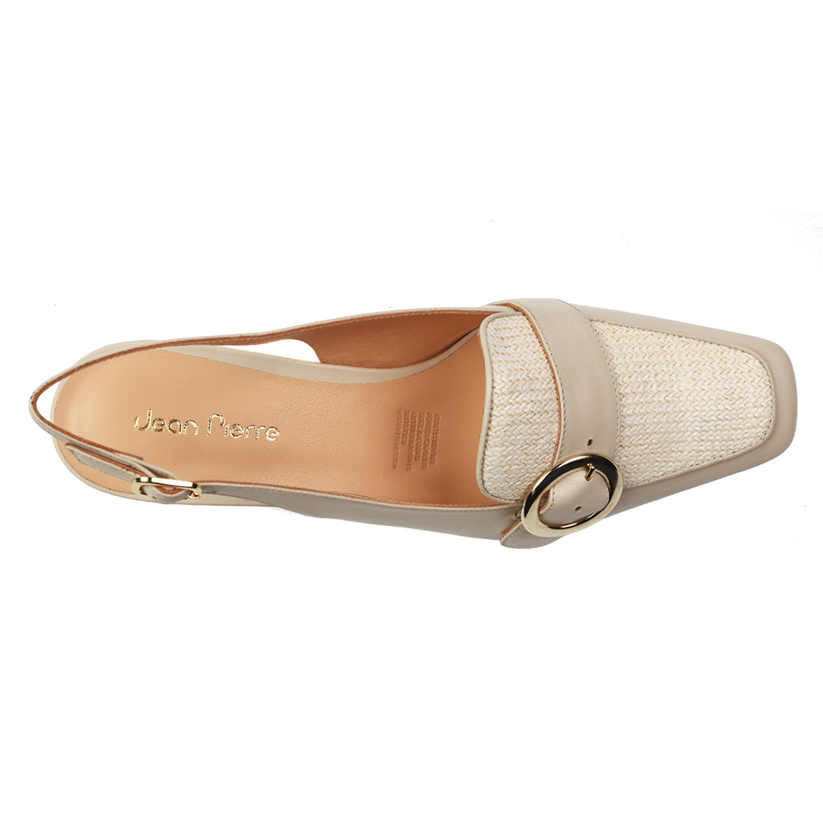 Zapatillas nude de piel y textil con hebilla circular para dama