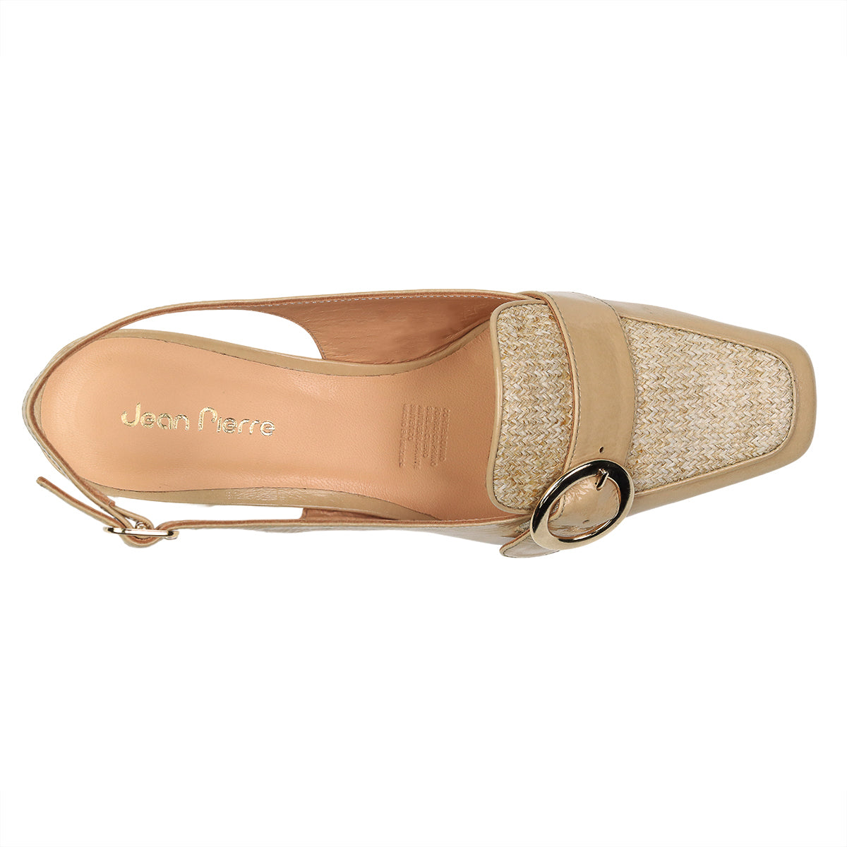 Zapatillas nude de piel y textil con hebilla circular