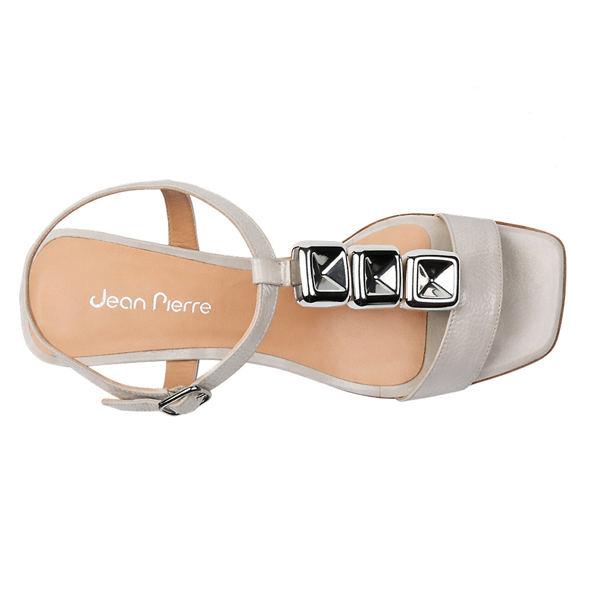 Sandalias de piel con herrajes metálicos para dama