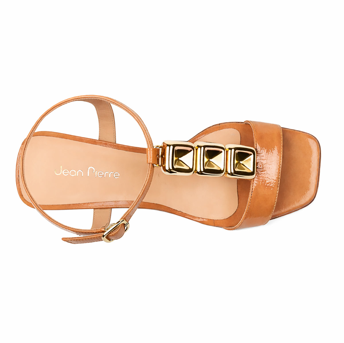 Sandalias de piel brandy con herrajes metálicos para dama