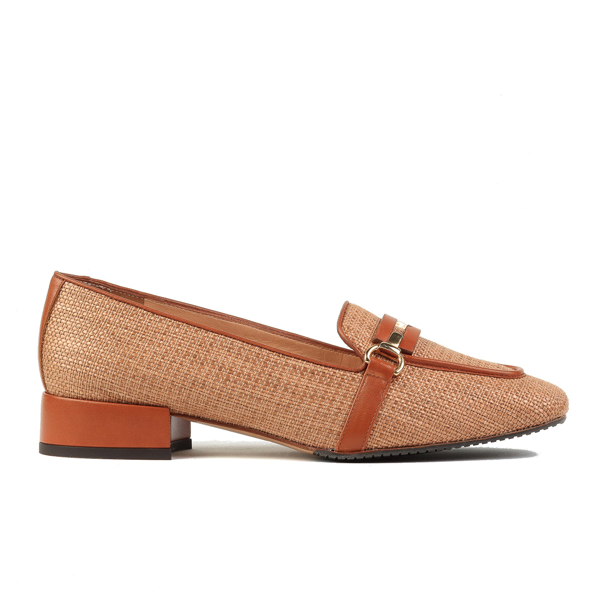 Mocasines confortables de piel y textil con hebilla para dama