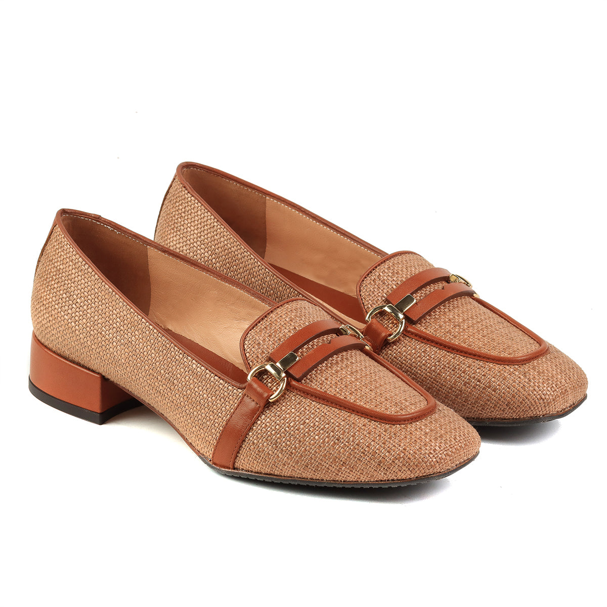 Mocasines confortables de piel y textil con hebilla para dama