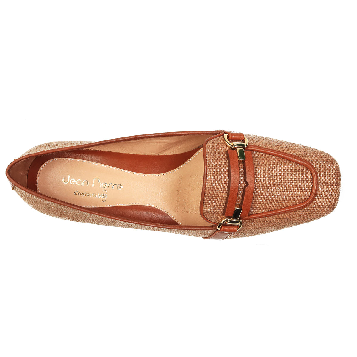 Mocasines confortables de piel y textil con hebilla para dama