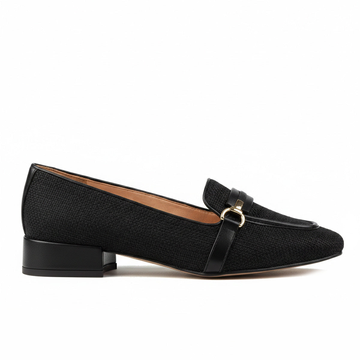 Mocasines confortables de piel y textil con hebilla para dama