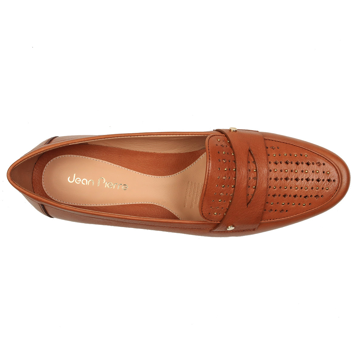 Mocasines de piel con aplicaciones metálicas y sutiles perforaciones para dama