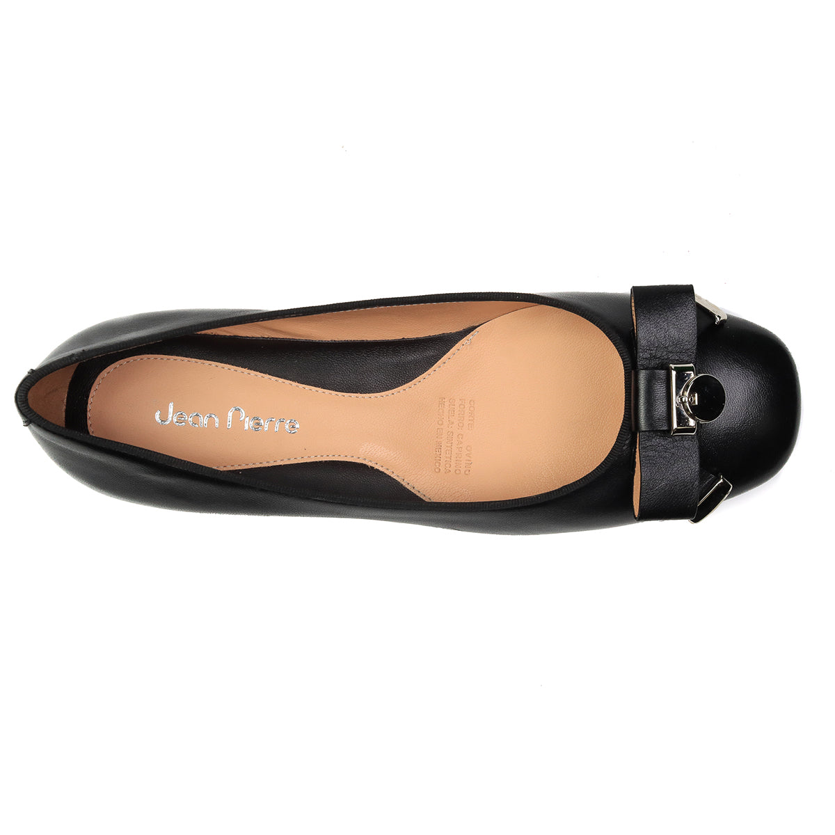 Balerinas de piel con lazo y aplicaciones metálicas para dama