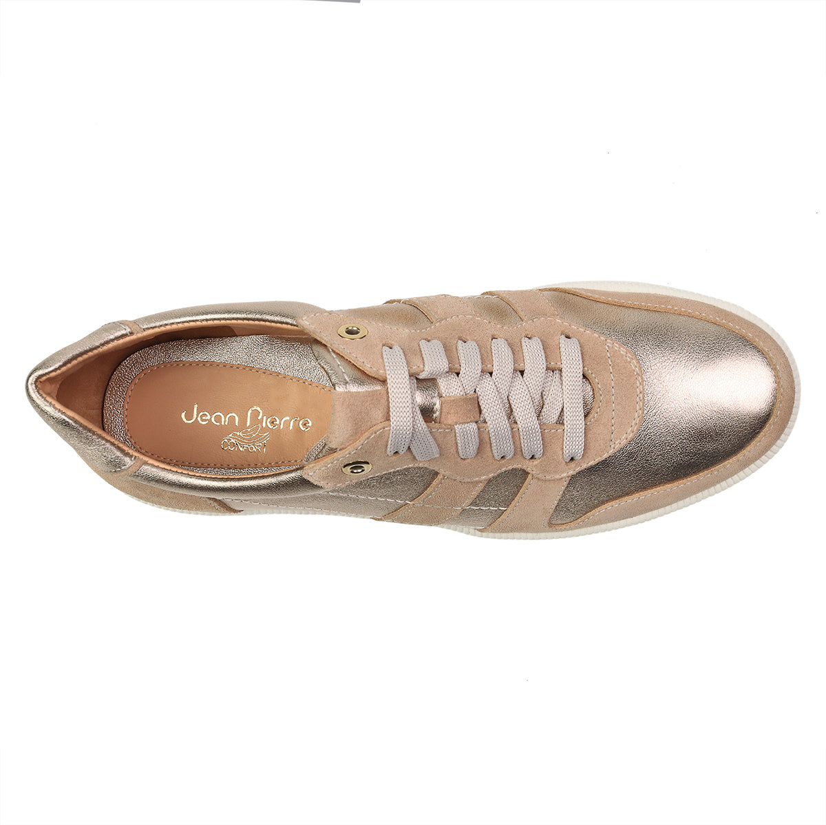 Tenis de piel y gamuza con efecto metalizado para dama