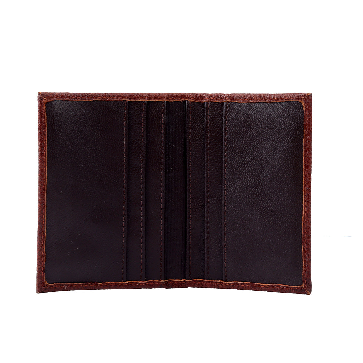 Tarjetero de piel café con costura exterior para hombre