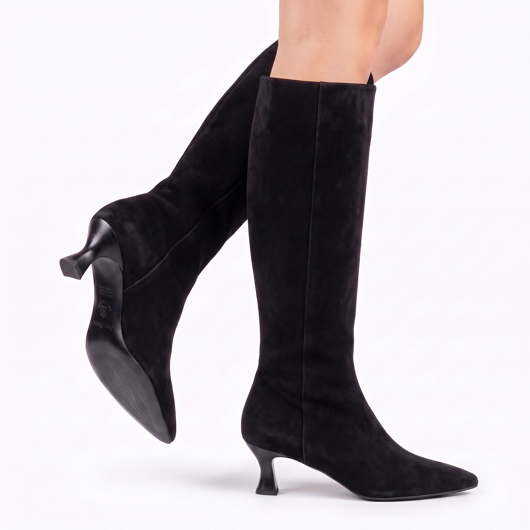 Botas altas de ante con tacón bajo para mujer