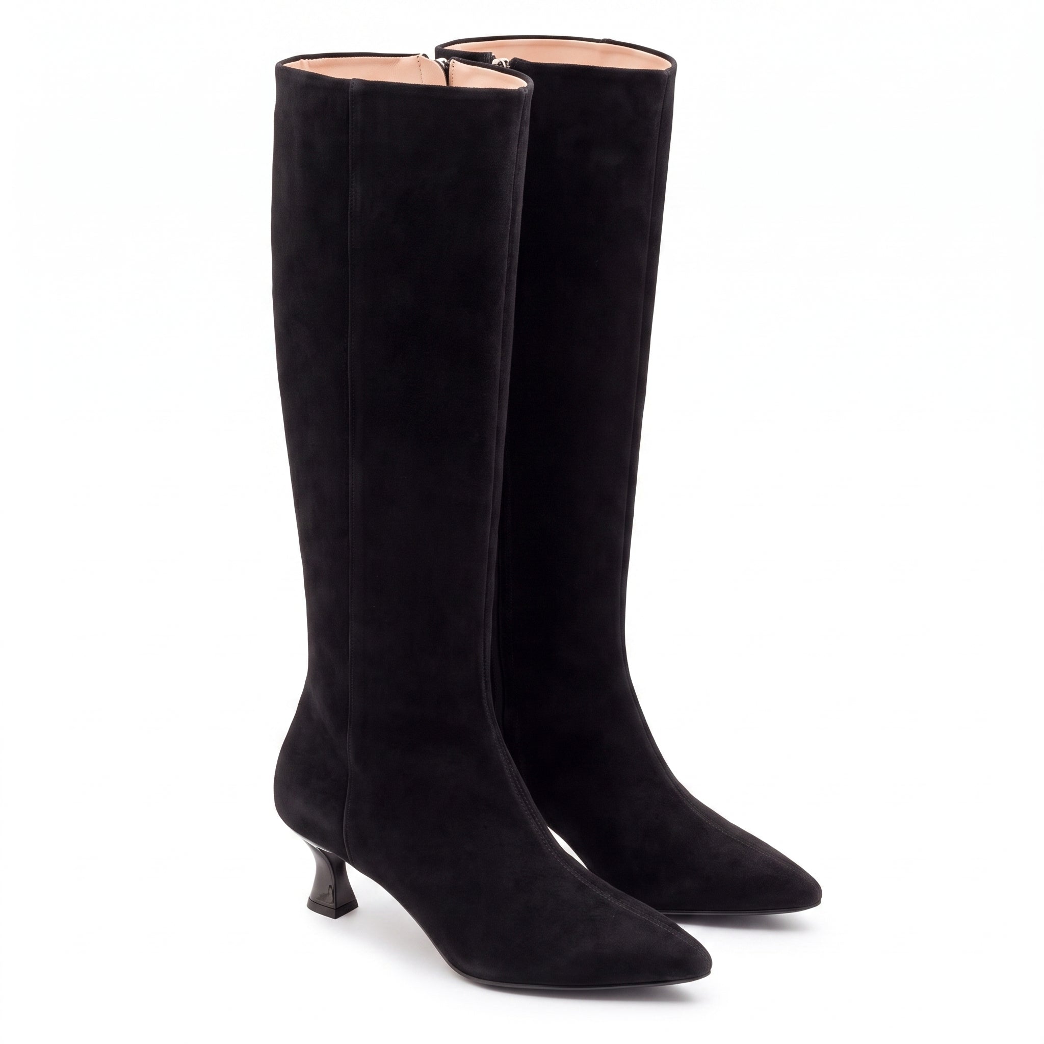 Botas altas de ante con tacón bajo para mujer