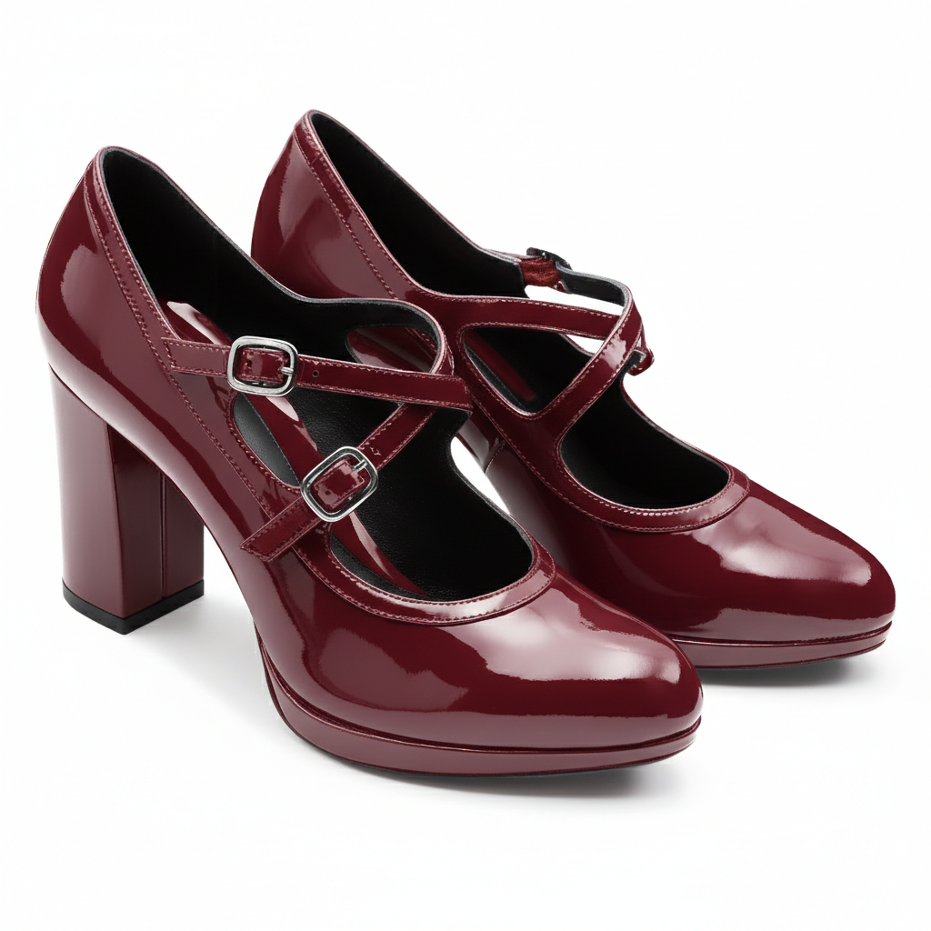 Zapatillas estilo Mary Jane de charol con correa ajustable doble  para dama