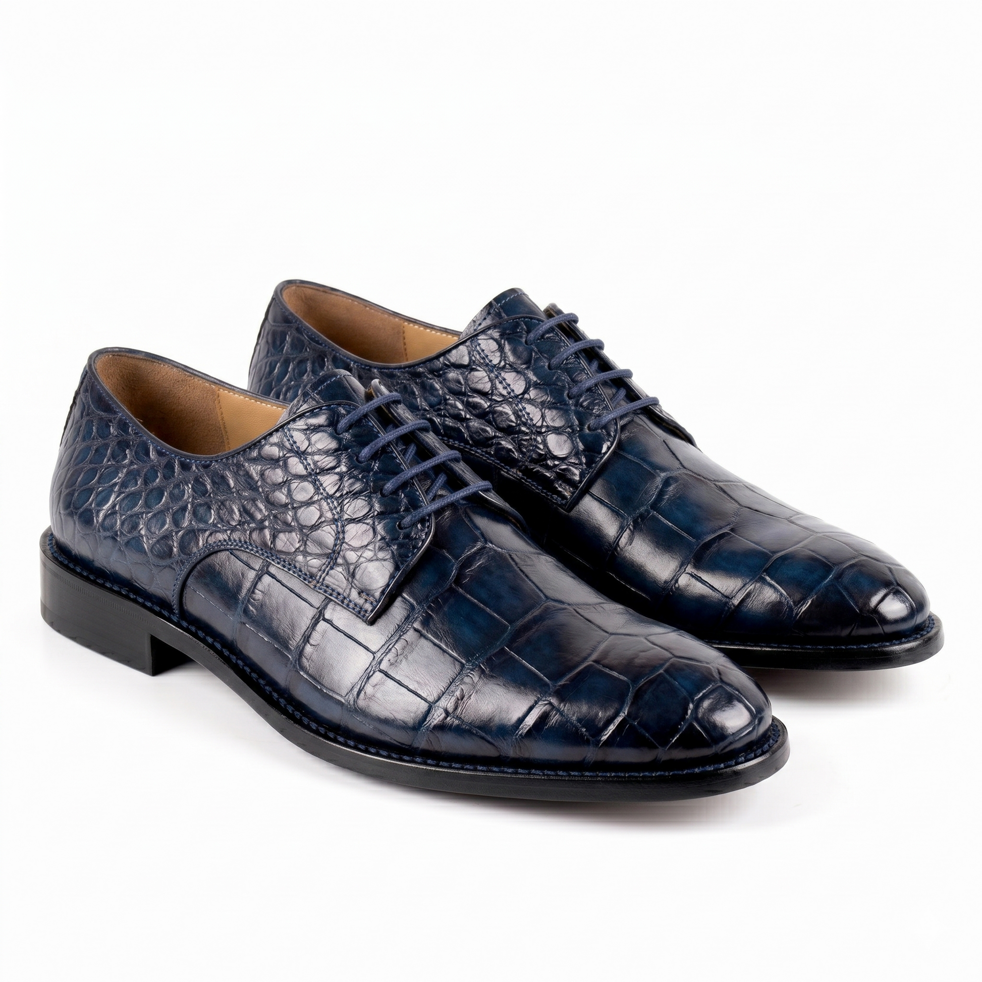 Zapatos derby de cocodrilo color azul marino