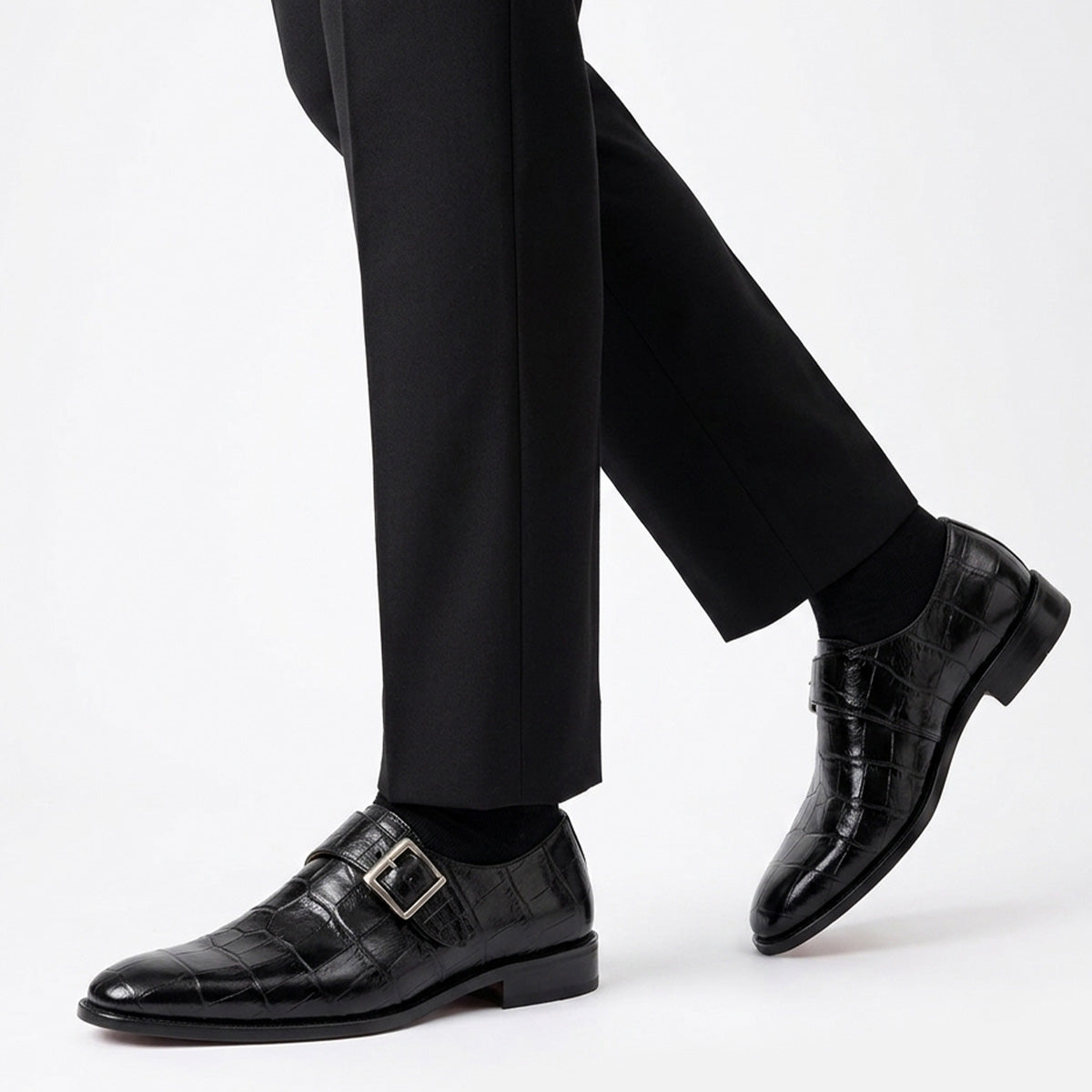 Zapatos tipo monkstrap en piel de cocodrilo para hombre