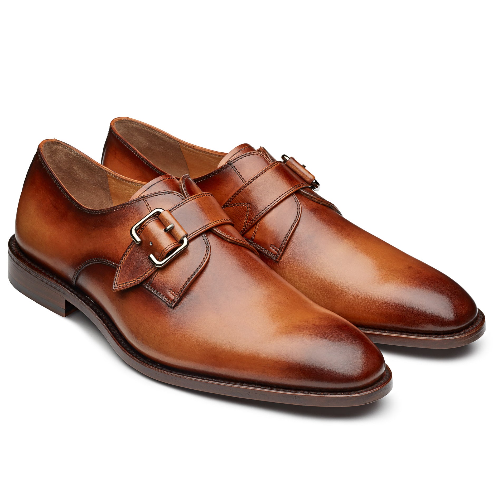 Zapatos formales de piel estilo monk strap pintados a mano Goodyear Welt para hombre