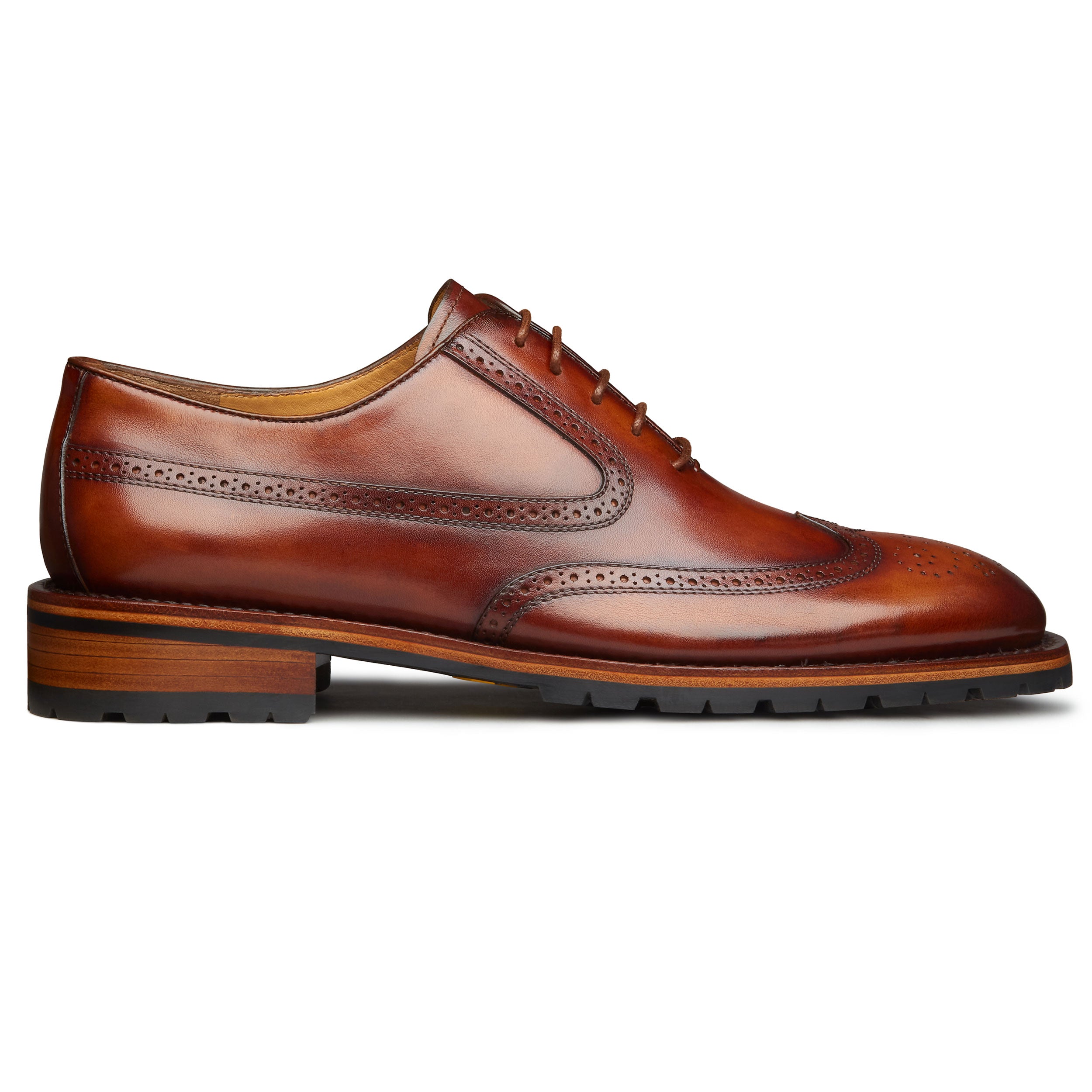 Zapatos oxford de piel goodyear welt con suela vibram, pintados a mano y perforaciones (full brogue) para hombre