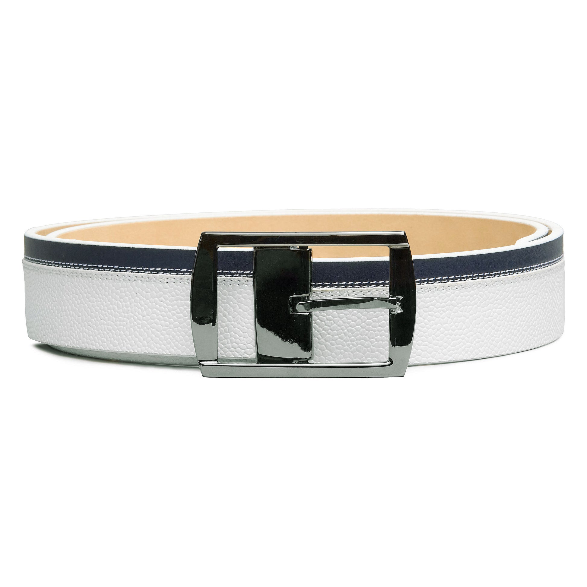 Cinturón de piel blanco y azul para hombre