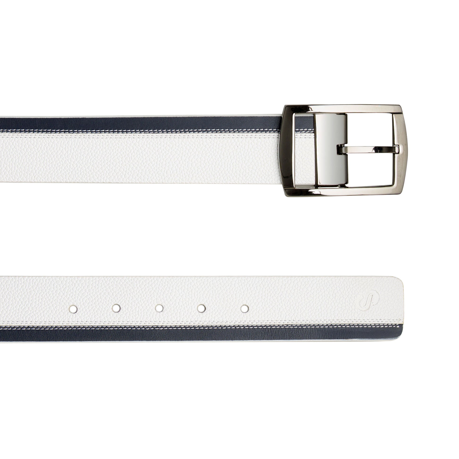 Cinturón de piel blanco y azul para hombre