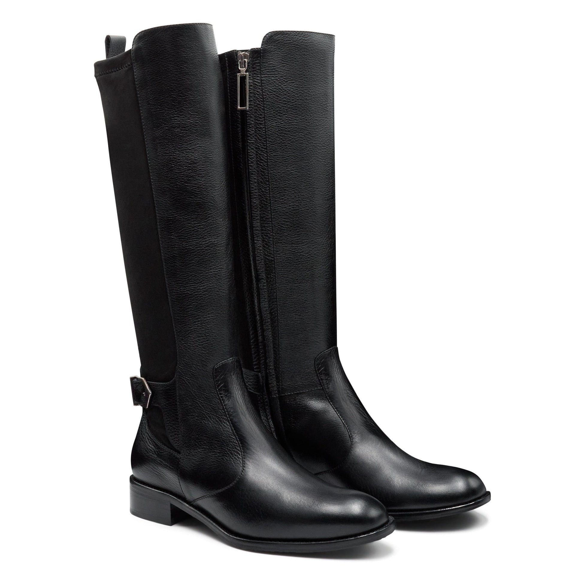 Botas altas negras para dama con elástico y cierre lateral de piel