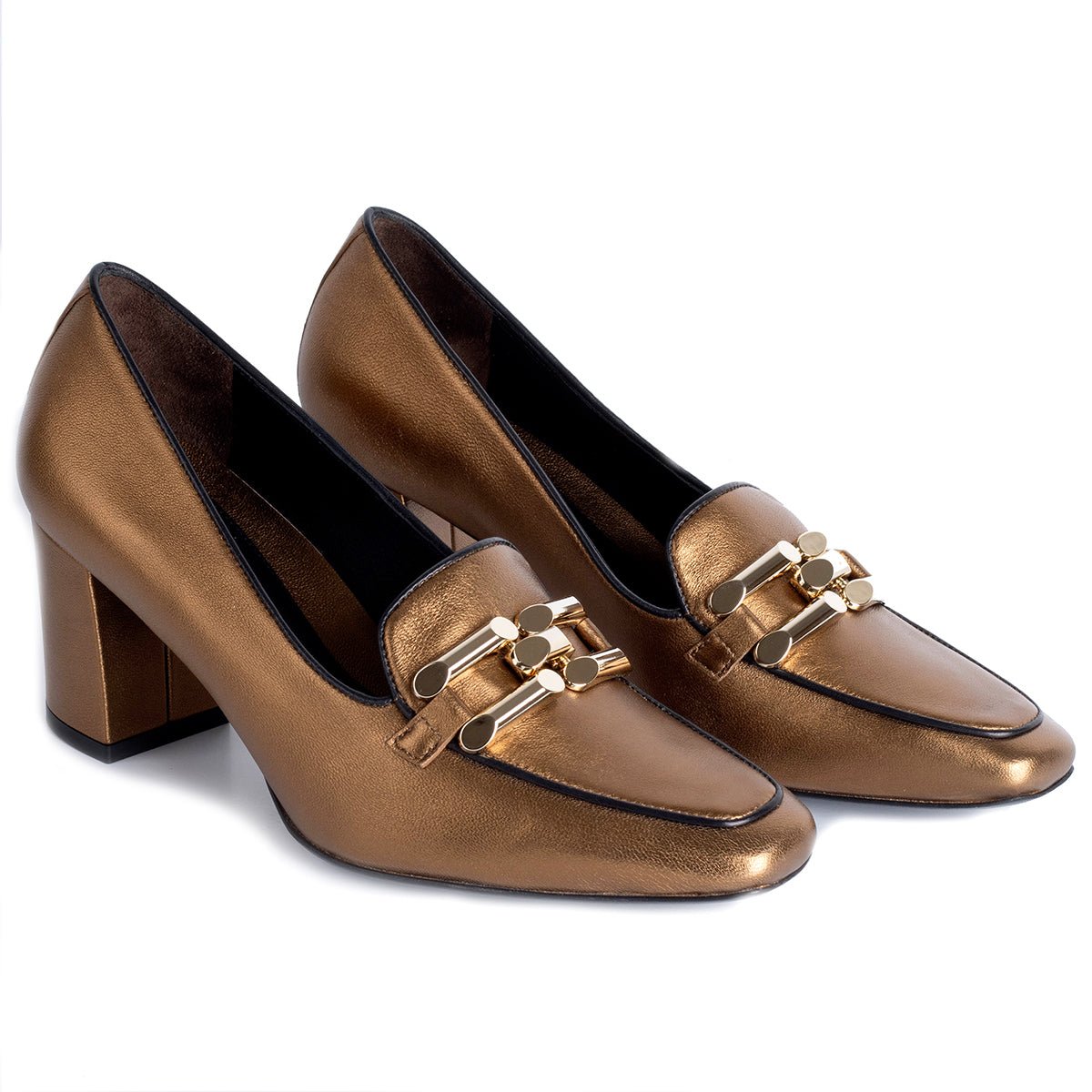 Zapatillas de tacón para dama metalizadas, con hebilla – Jean Pierre